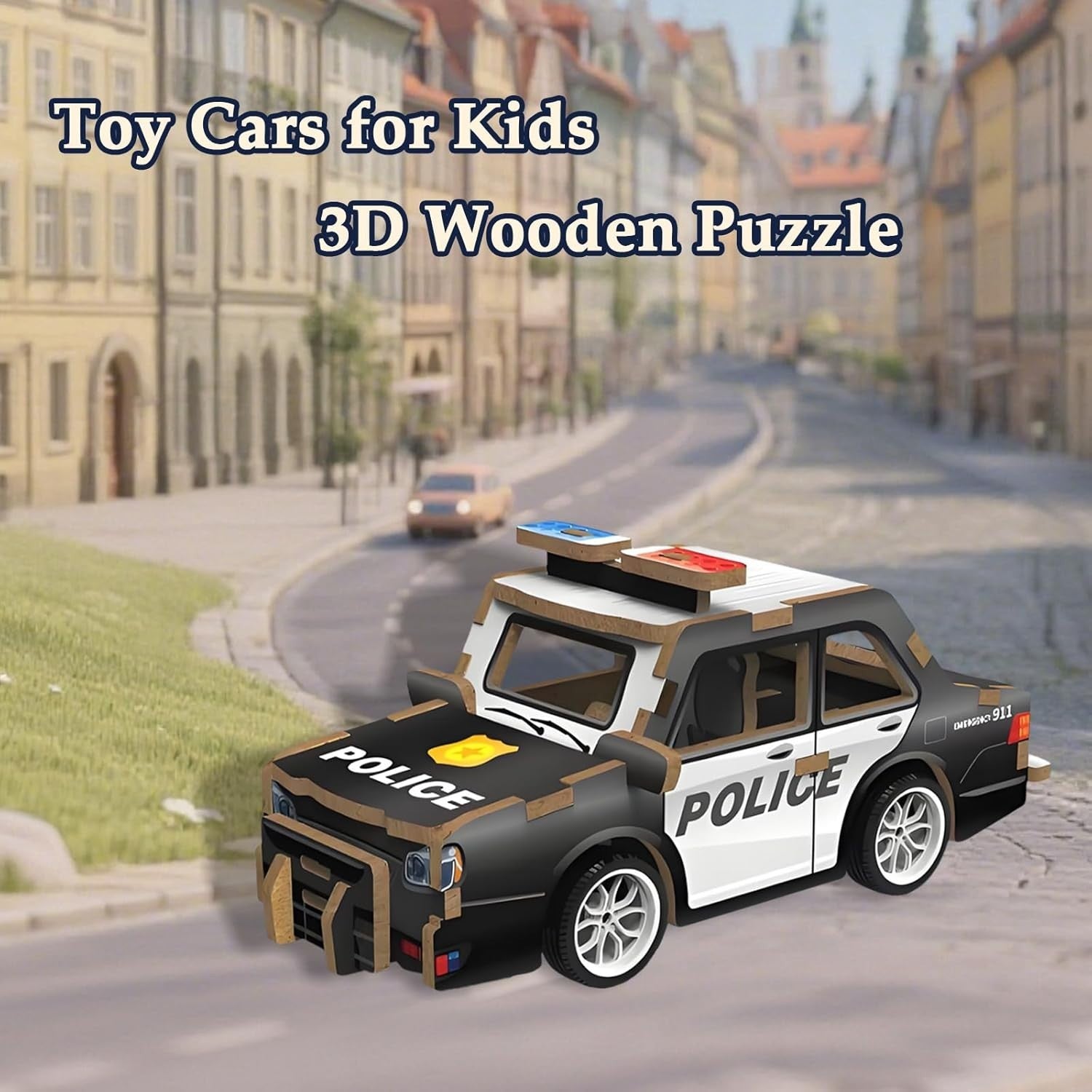 3D Wooden Police Car Puzzle for Kids 6-12 - Educational DIY Model Toy