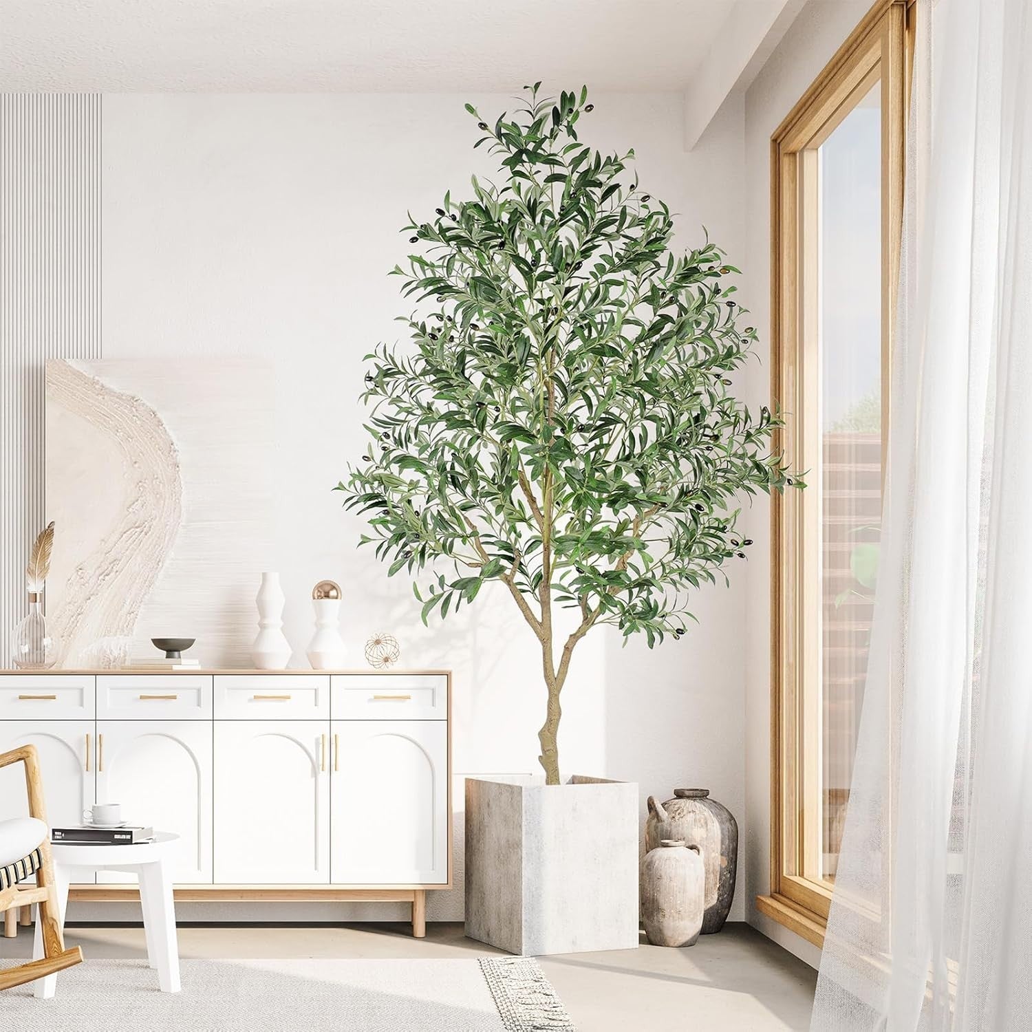 7ft Artificial Olive Tree Tall Green Plant Realistic Leaves Indoor Home Decor