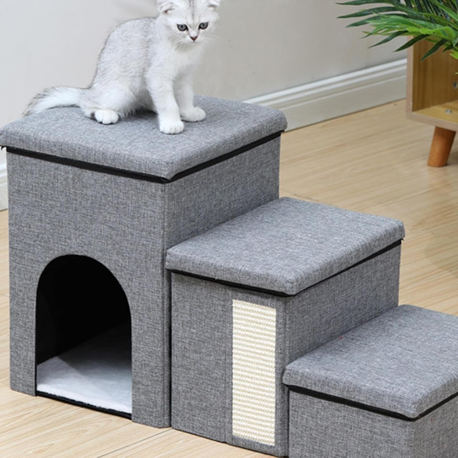 Dog Steps for Bed Pet Stairs with Ladder & Storage Box for Cats