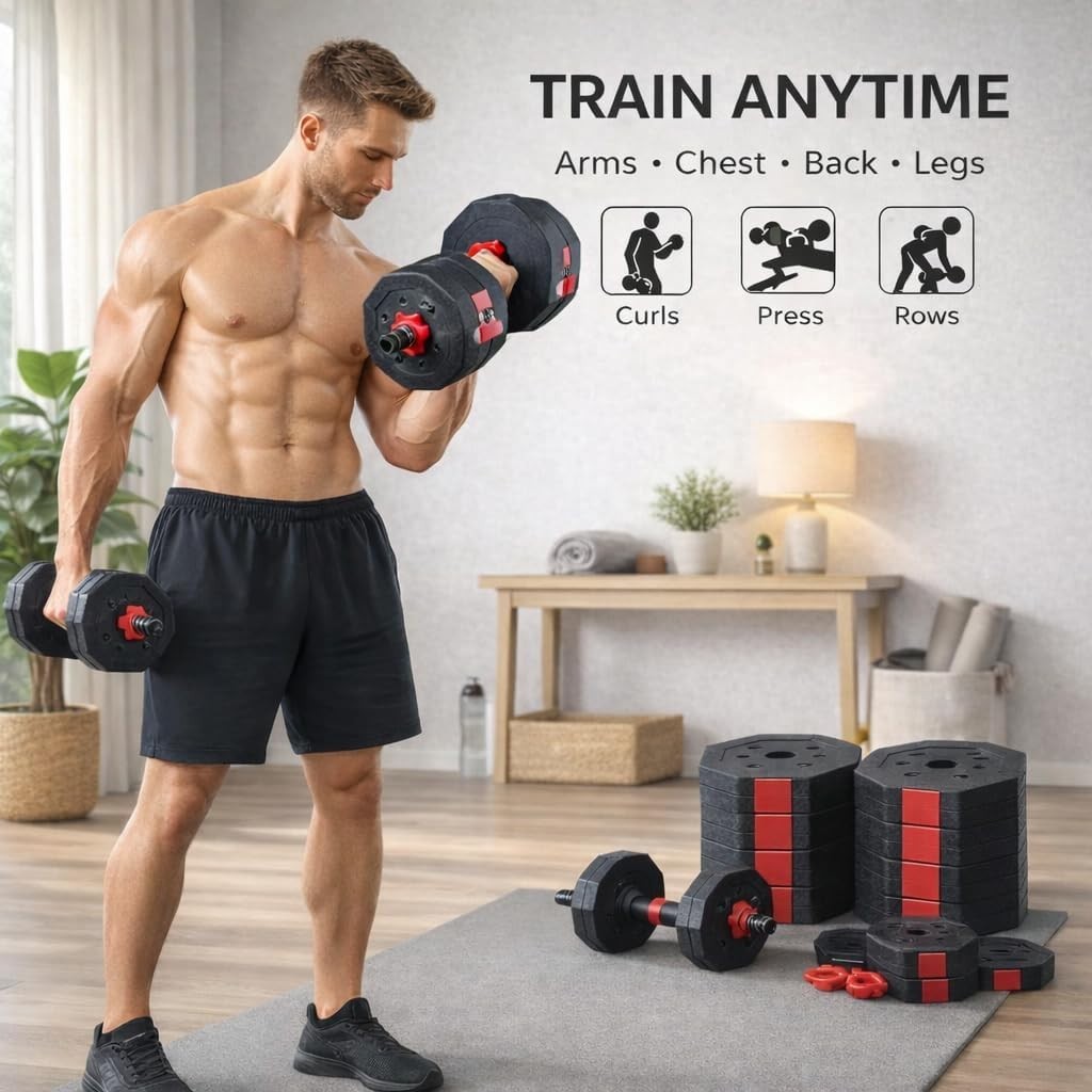 40kg Adjustable Dumbbell Barbell Set Anti Roll Plates Home Gym Weights