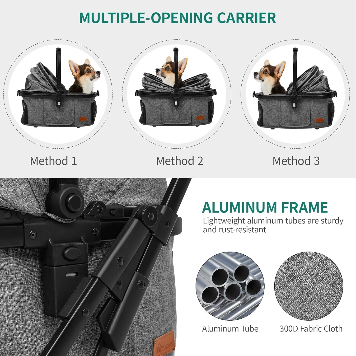 3 in 1 Dog Stroller Foldable Pet Pushchair Detachable Carrier Travel