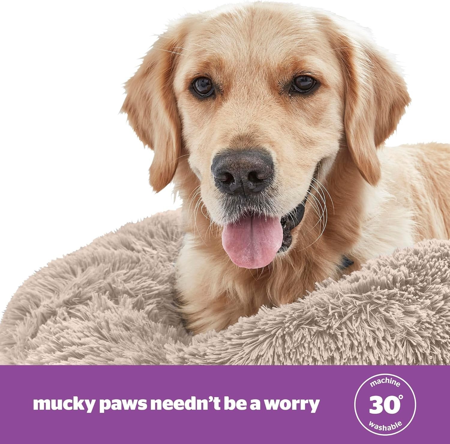 70cm Calming Donut Dog Bed Plush Washable Anti Anxiety Natural