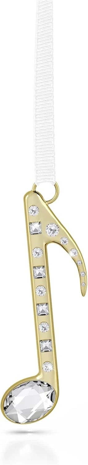 Holiday Music Note Ornament Gold Finish Clear Crystals Festive Hanging Decor
