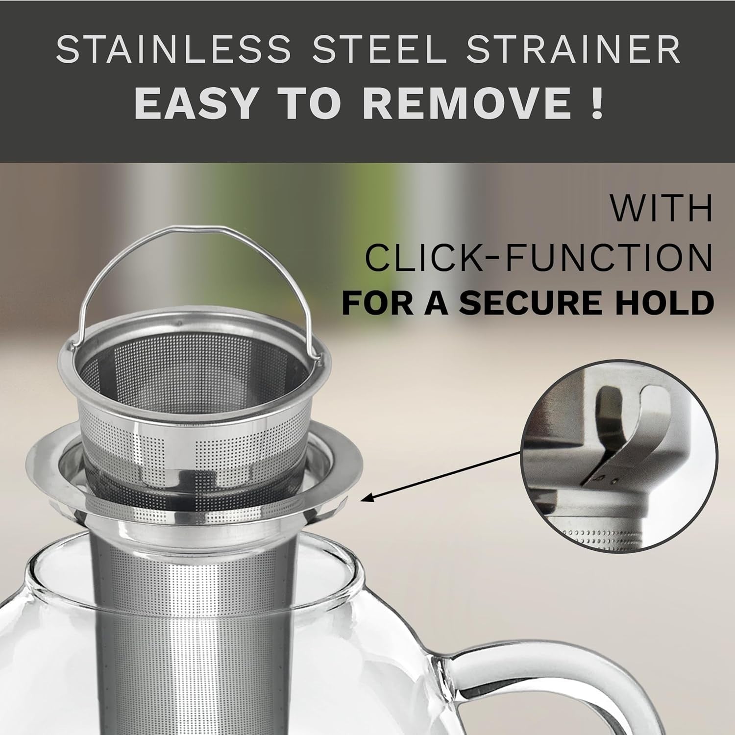 1L Borosilicate Glass Teapot with Stainless Steel Filter Anti Drip