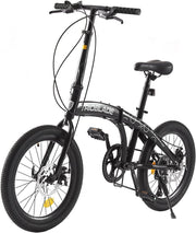 20" Folding Mountain Bike 7-Speed Disc Brake Lightweight Portable for Adults