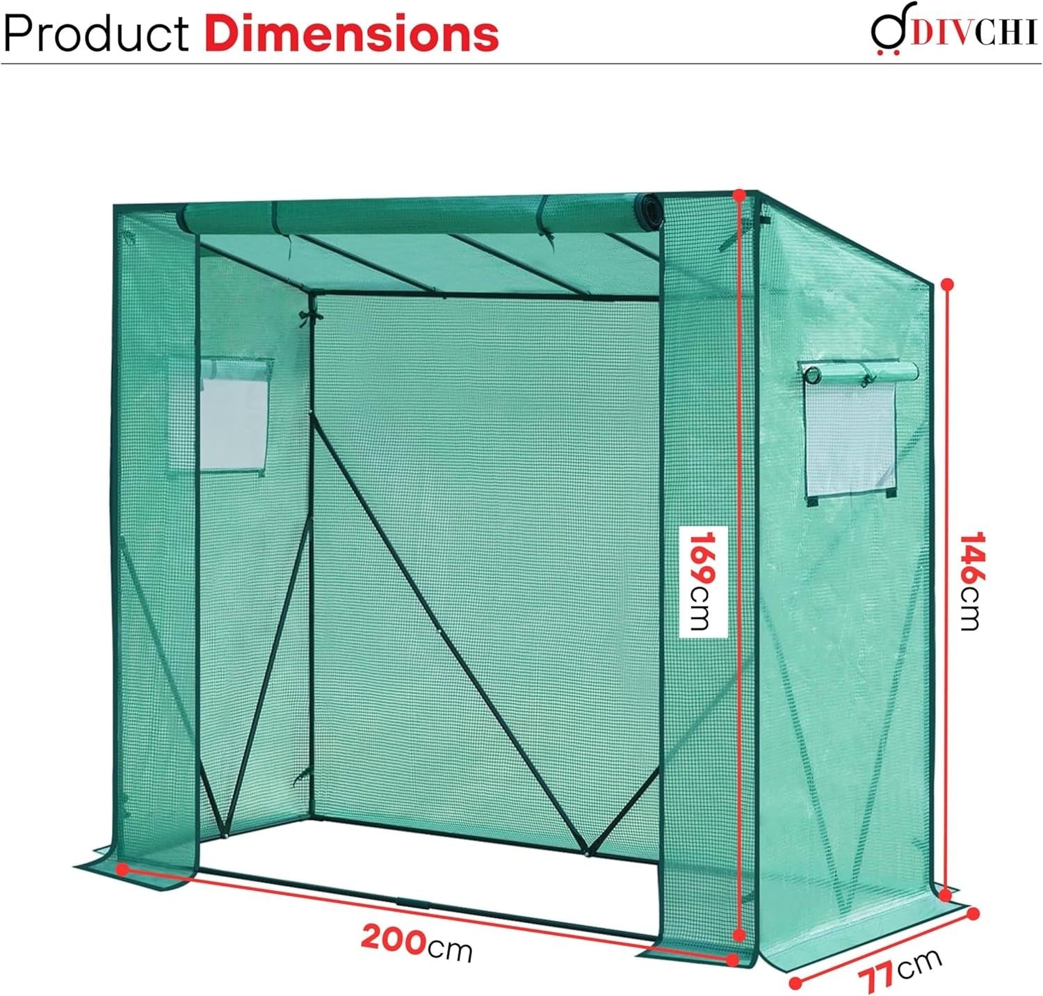 Walk-In Garden Greenhouse Tent with UV Cover Steel Frame & Zip Door 200x169cm