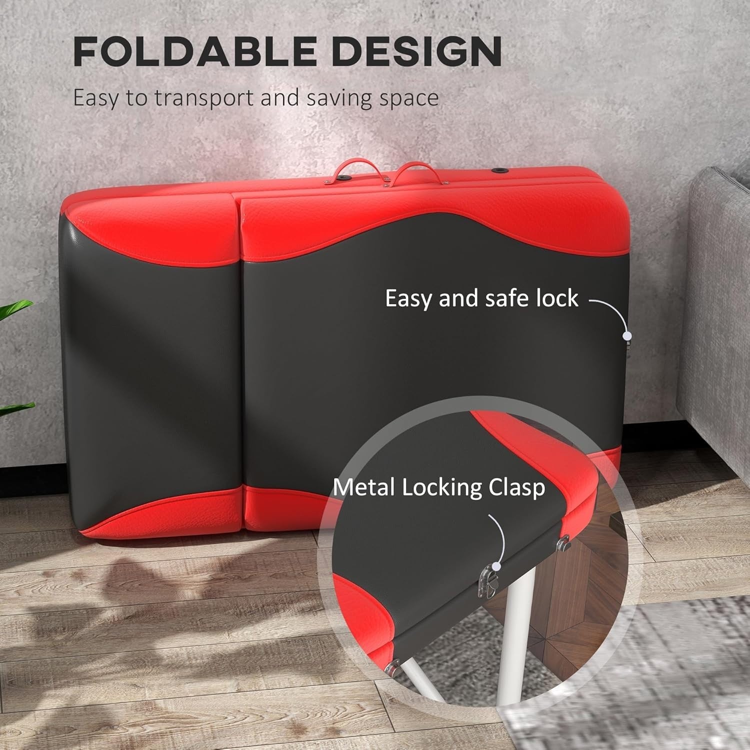 Portable Massage Table 3-Section Foldable Aluminium Beauty Bed w/ Bag Red Black