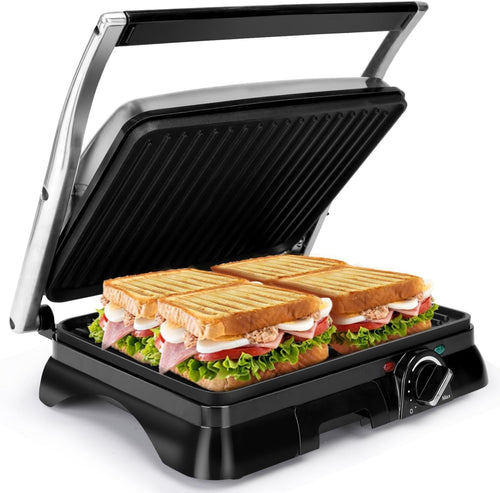 2000W Panini Press Grill 180° Deep Fill Sandwich 38cm Silver