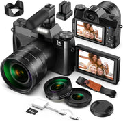 6K 64MP Vlogging Camera WiFi Wide Angle Lens w/ 64GB Card Mic