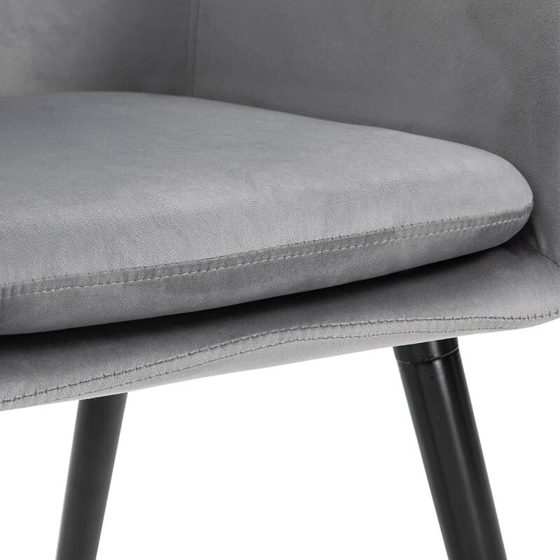2x Grey Velvet Dining Chairs Padded Seat Armchairs for Lounge Kitchen