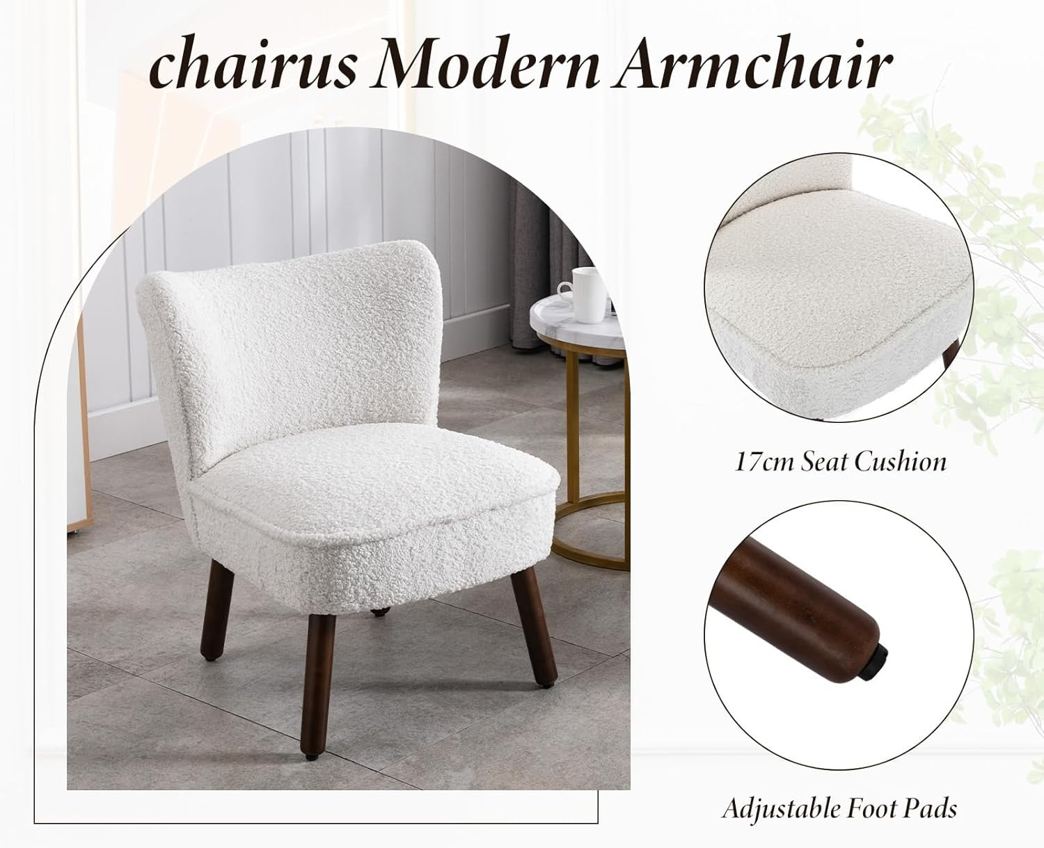 Faux Fur Tub Chair Armless Accent Sofa White Wood Legs Lounge