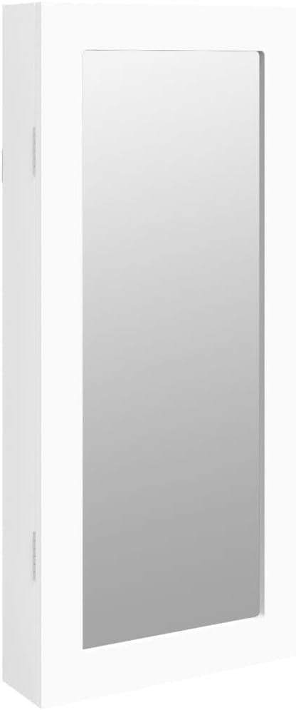 Compact Wall Mounted Jewelry Cabinet Mirror Lockable Storage White