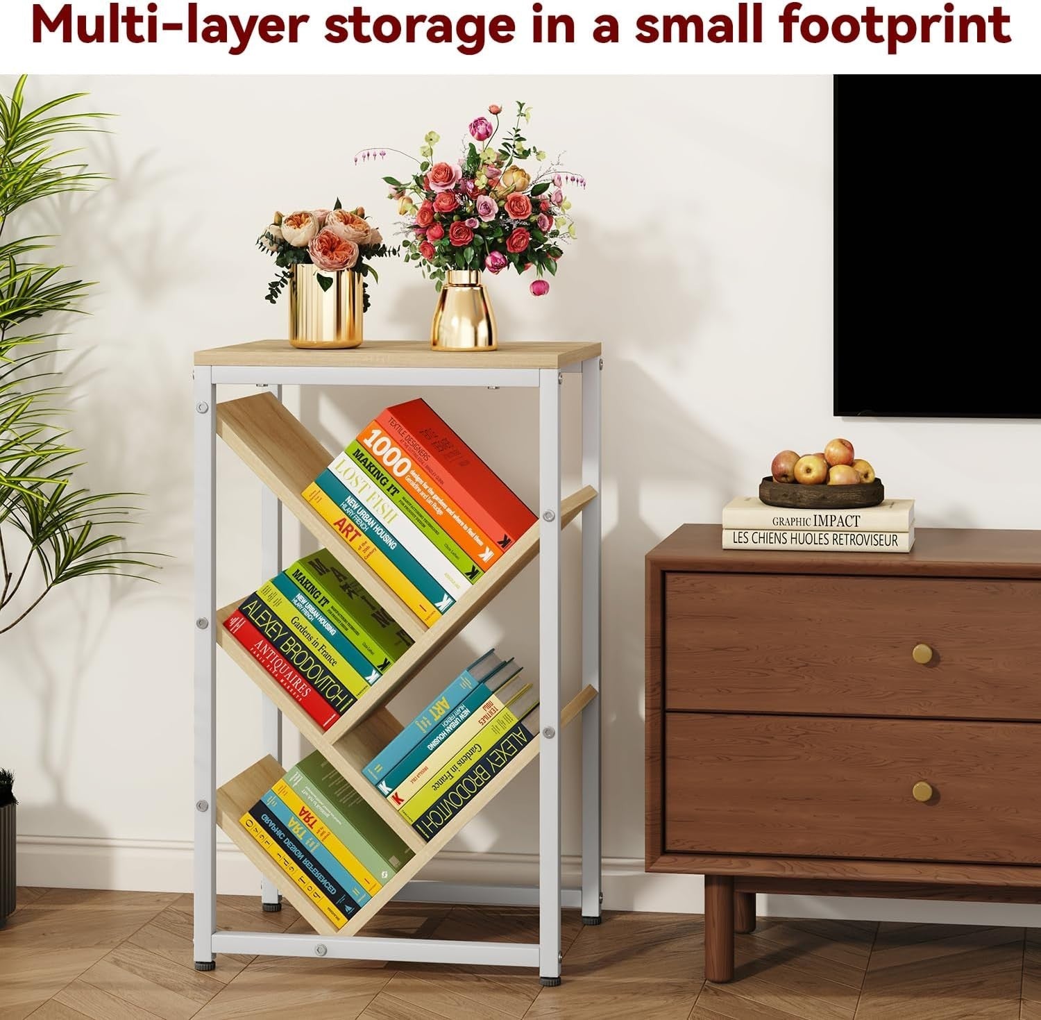 5-Tier Natural Wood Tree Bookshelf Desktop Storage Organizer Shelf