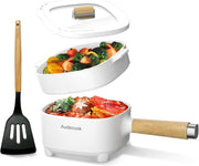 Electric Hot Pot 2L Ceramic Non-Stick Multi-Cooker with Steamer & Spatula
