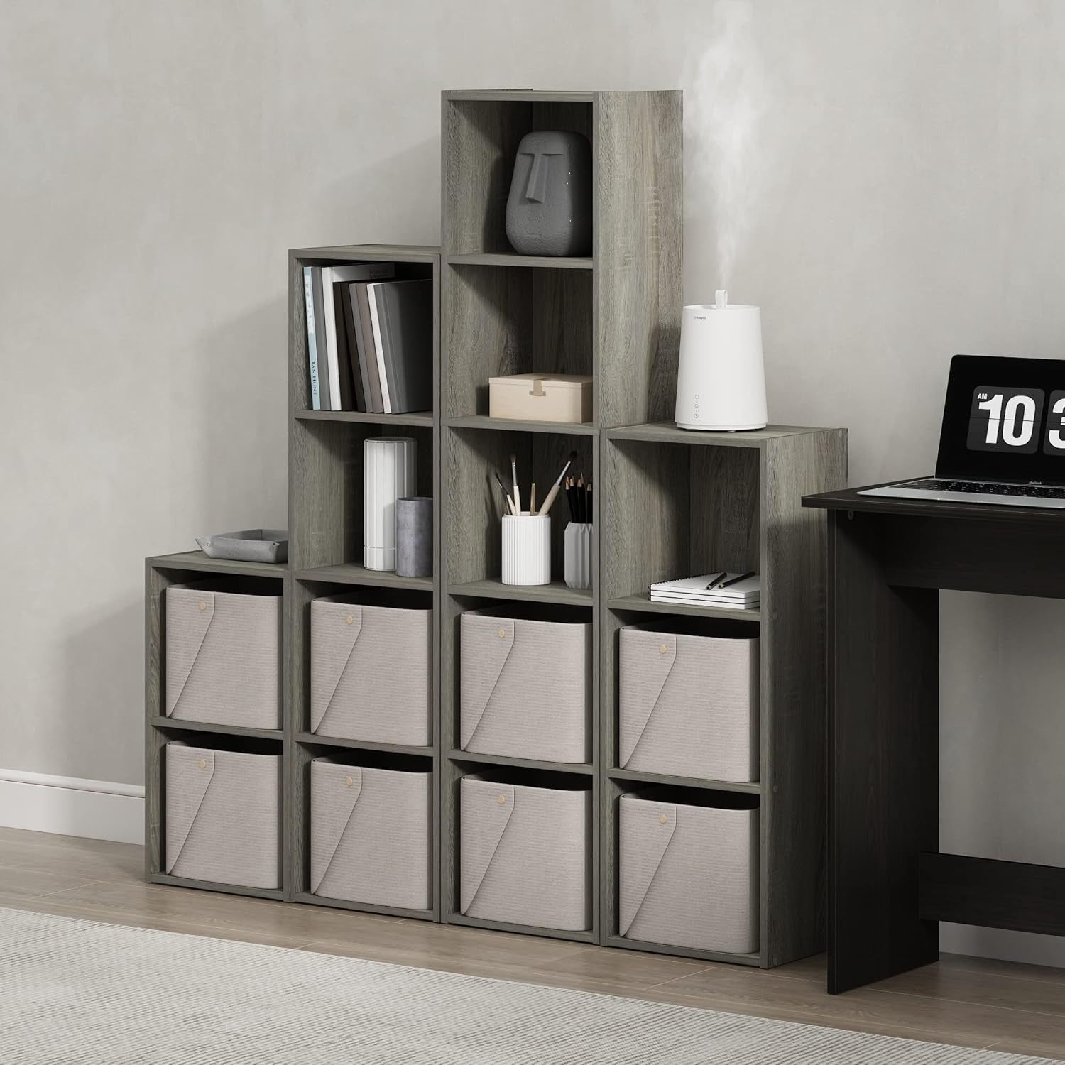 5 Cube Bookcase Storage Open Shelf Compact Design Organizer Bookshelf French Oak