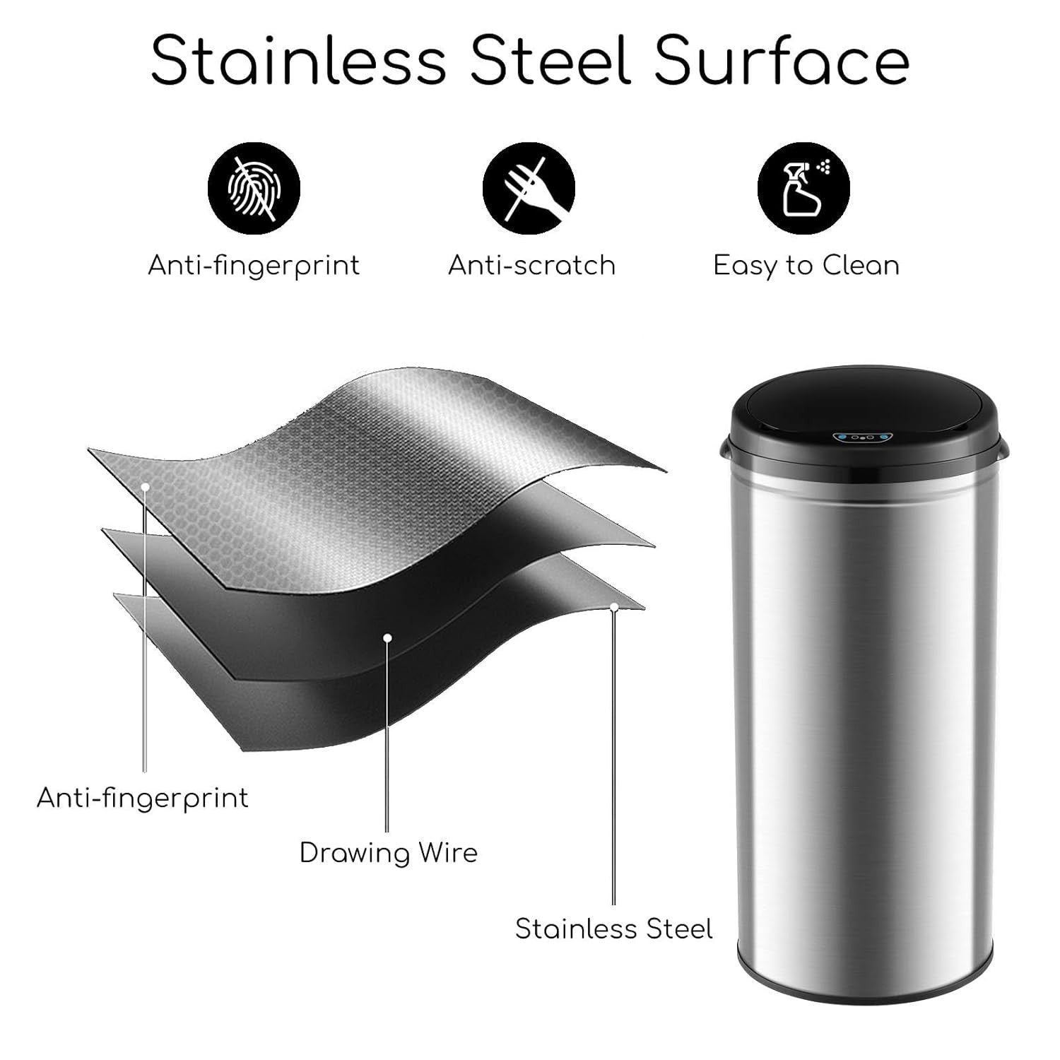 30L Touchless Sensor Kitchen Bin Stainless Steel Soft Close