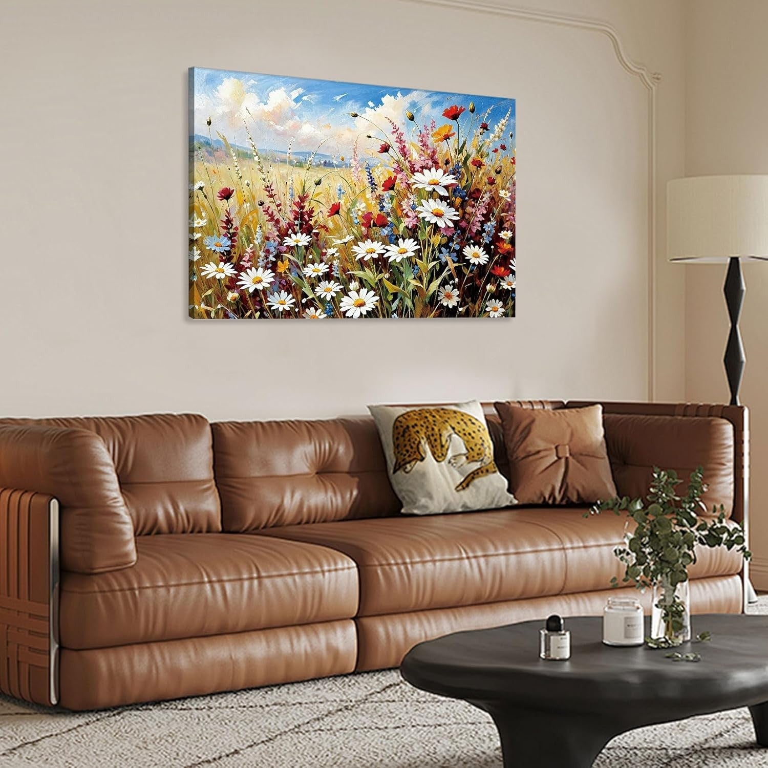 Floral Abstract Wall Art 59x39cm Framed Colourful Canvas