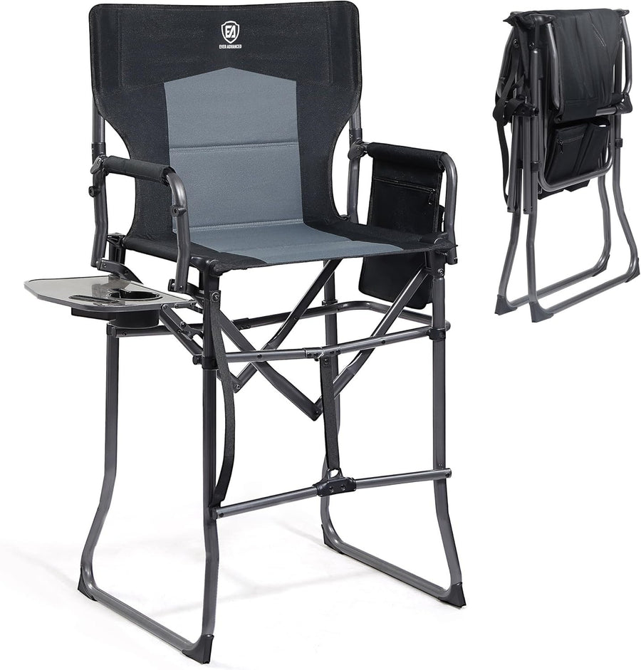 Tall Folding Camping Chair with Side Table & Storage Pockets, 160KG Load