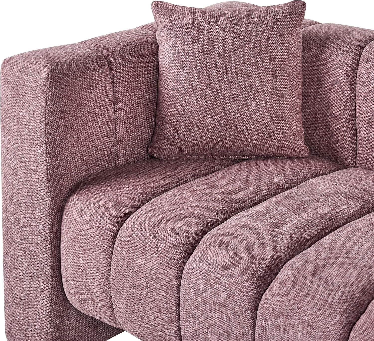 Modern Left Hand Chaise Lounge Pink Polyester Fabric Black Metal Legs Cushion