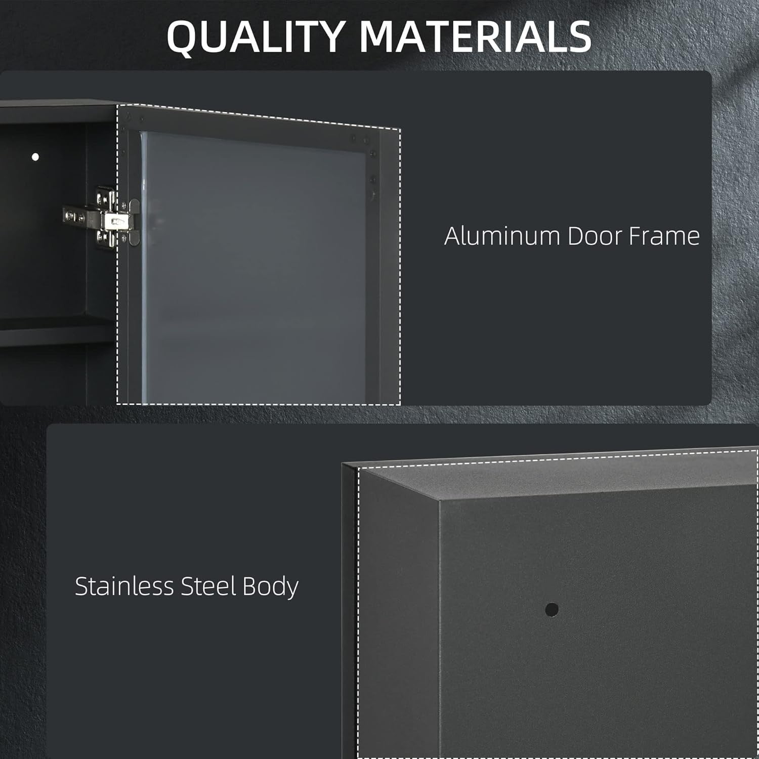 Wall Mounted Bathroom Mirror Cabinet with Storage Shelves, 60cm Black