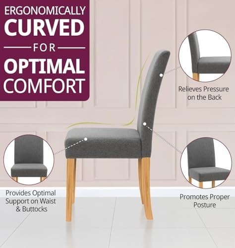 Modern Grey Fabric Dining Chairs Set of 2 with Solid Wooden Legs Kitchen Seats