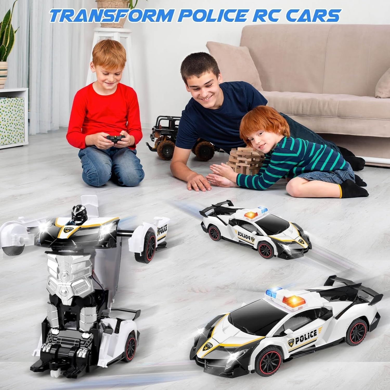Transforming RC Police Car Robot Toy – Remote Control Car for Kids 3-8