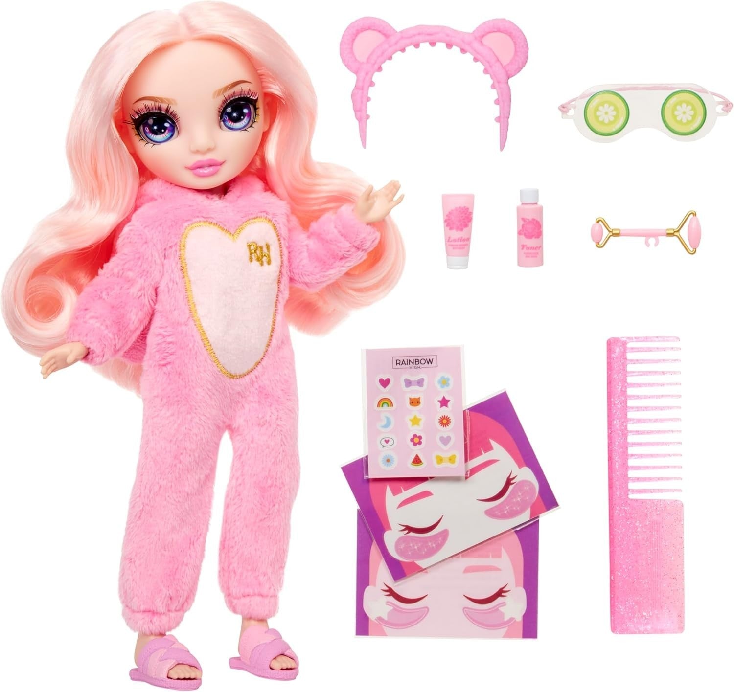 Pink PJ Party Doll 22cm Poseable Sleepwear Slippers Spa Set