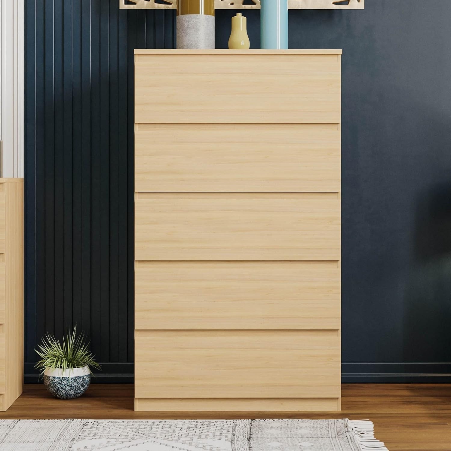 5 Drawer Chest of Drawers Tall Storage Unit Pine Wood Bedroom Cabinet