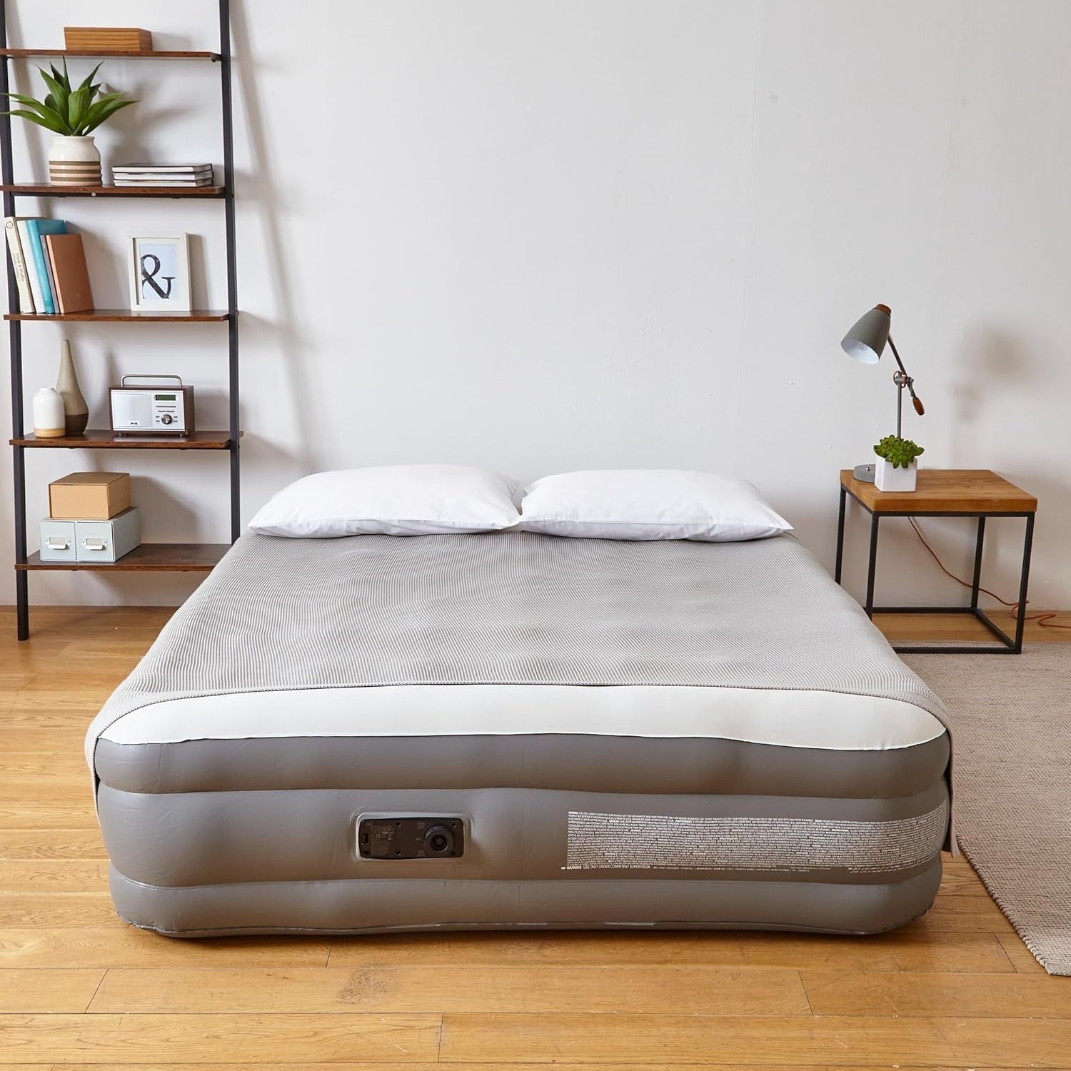 Double King Air Mattress with Built-In Electric Pump Raised Flocked Bed