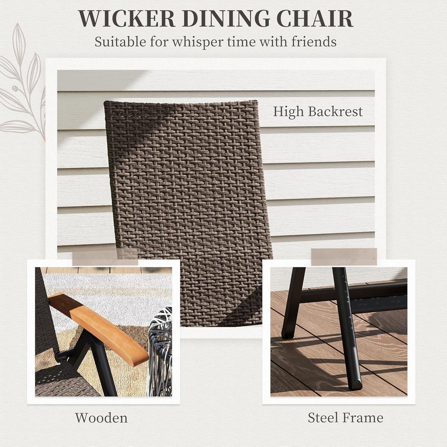 Brown Folding Recliner Garden Chair High Back Rattan Patio Dining Seat