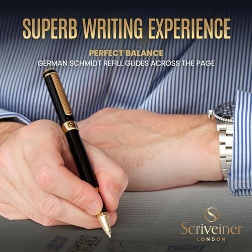 Luxury Personalised Ballpoint Pen – Black Brass Gold, Refillable Fine Ink
