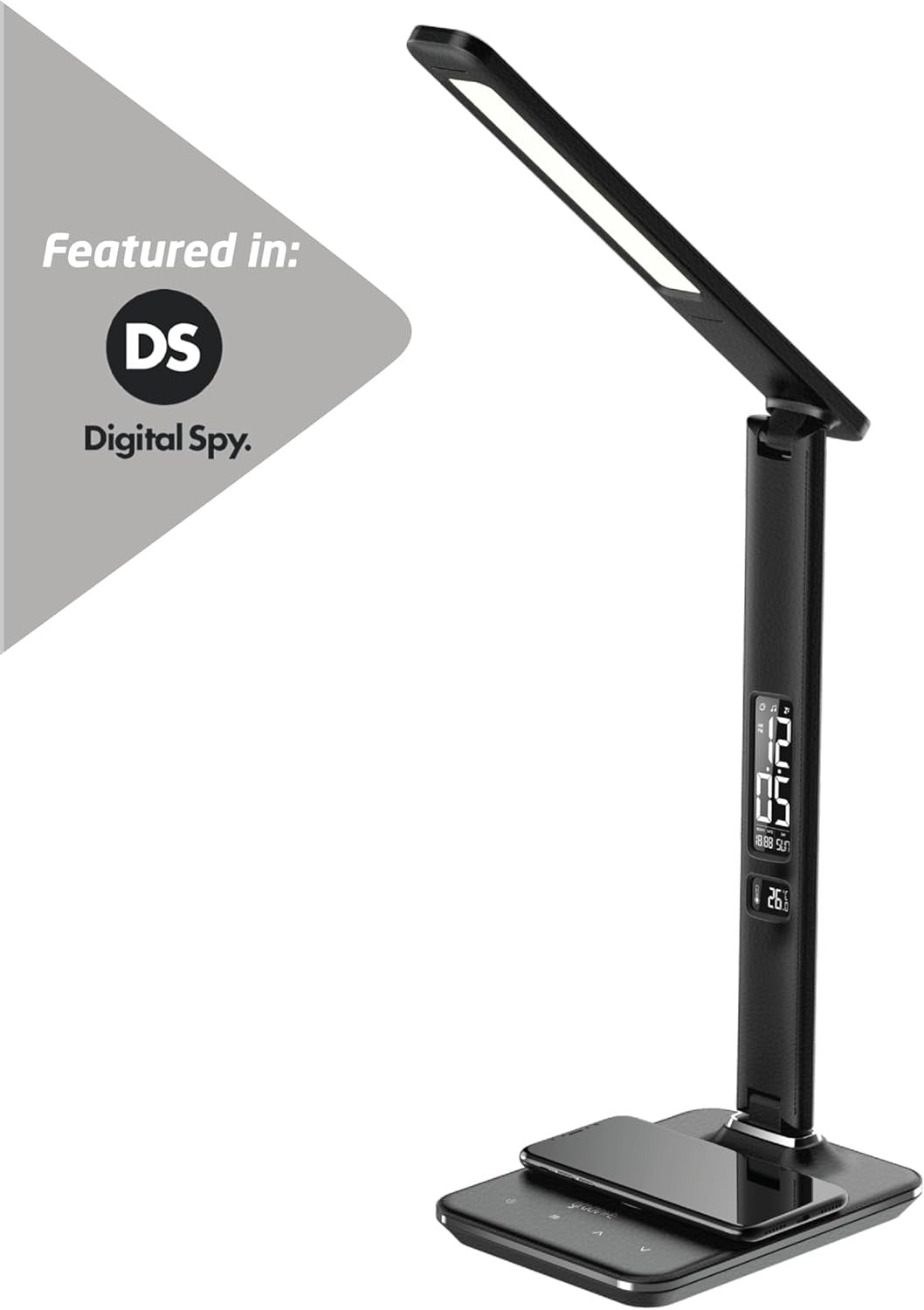 LED Desk Lamp Touch Control Wireless Charger Alarm Clock Foldable Black