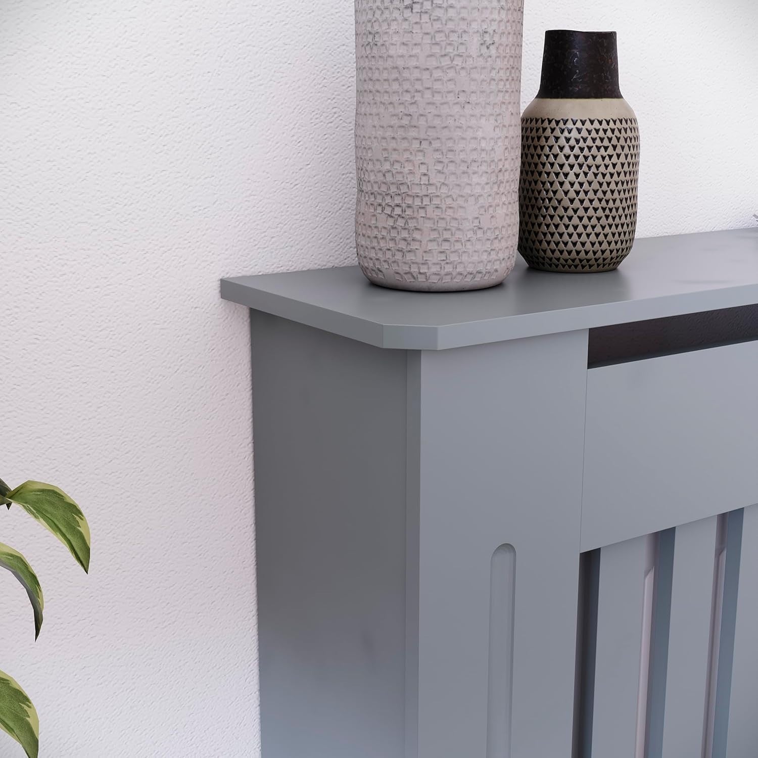 Small Dark Grey Radiator Cover Cabinet | Modern MDF Slatted Heater Cover