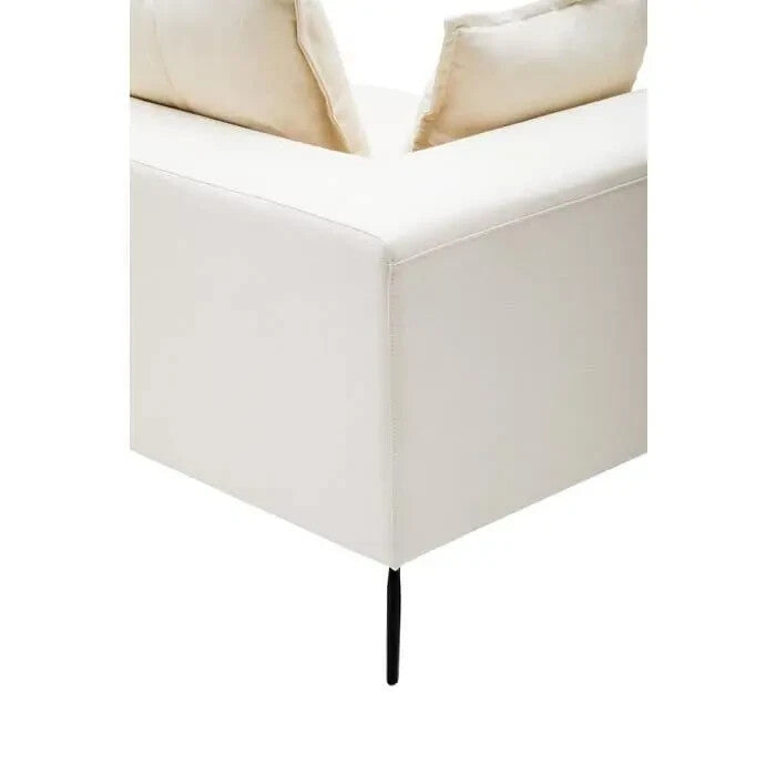 Cream 3 Seater Sofa Linen Upholstery w/ Black Legs Modern Minimalist