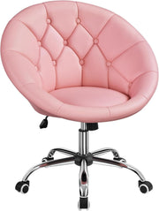 Pink PU Leather Swivel Barrel Chair Adjustable Modern Vanity Office Accent Seat