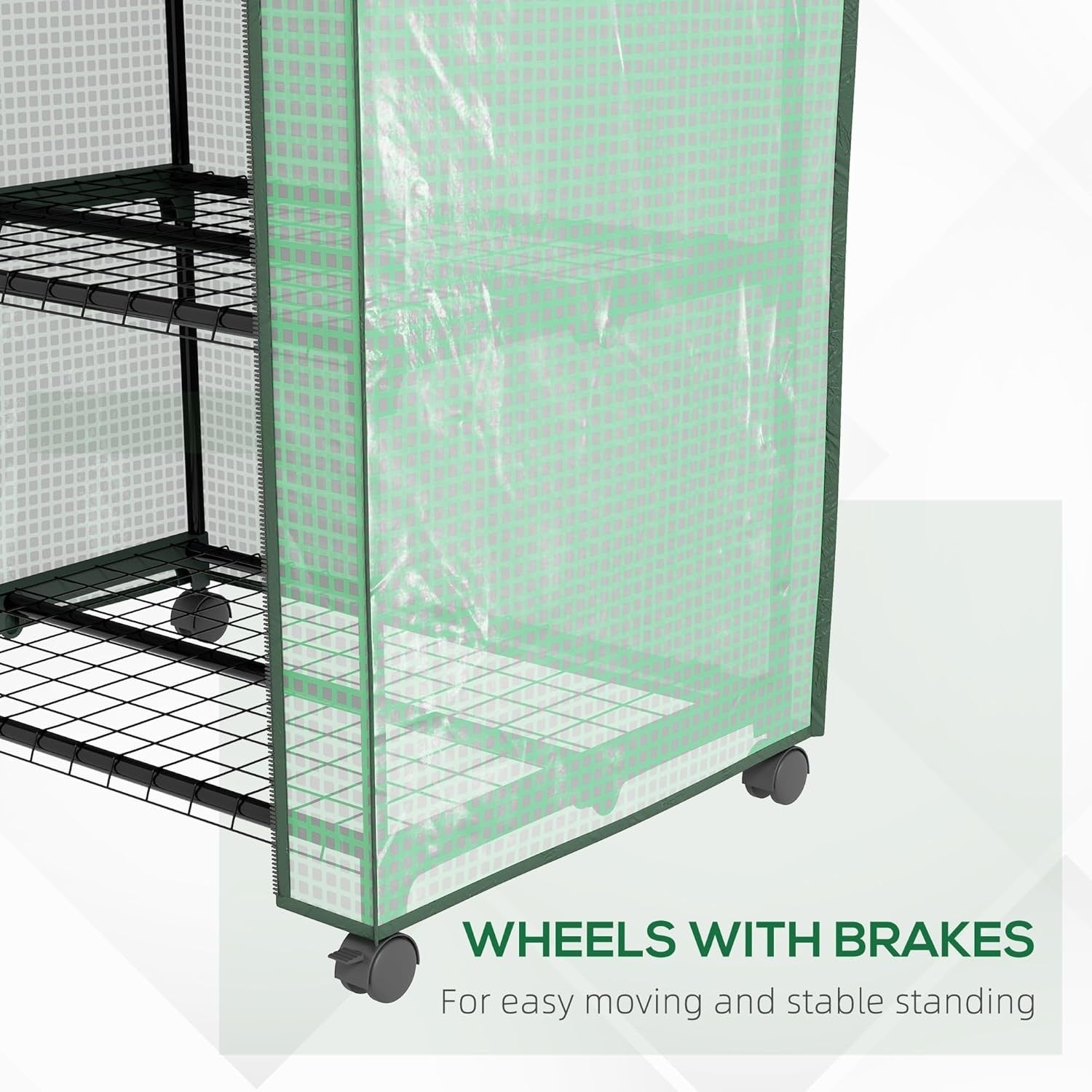 3 Tier Mini Greenhouse with Wheels Reinforced PE Cover Roll-Up Door