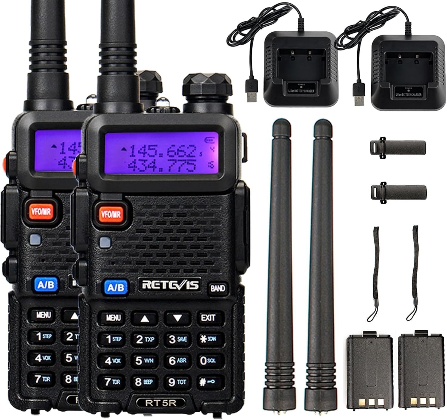 Ham Radio Long Range 2 Pack 128 Channel Dual Band VOX Type-C FM