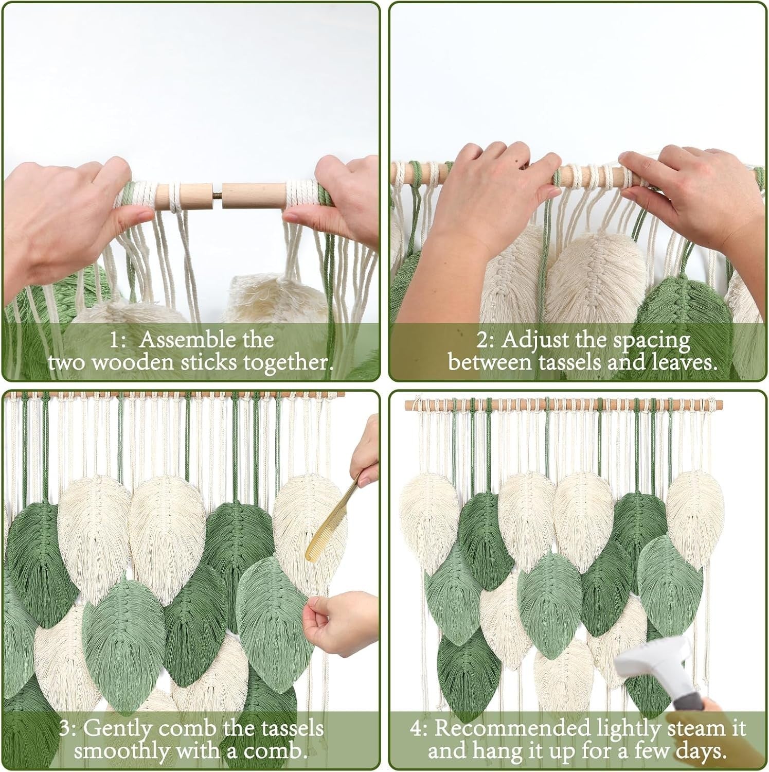 Medium Macrame Wall Hanging Boho Leaf Woven Tapestry 60x75cm