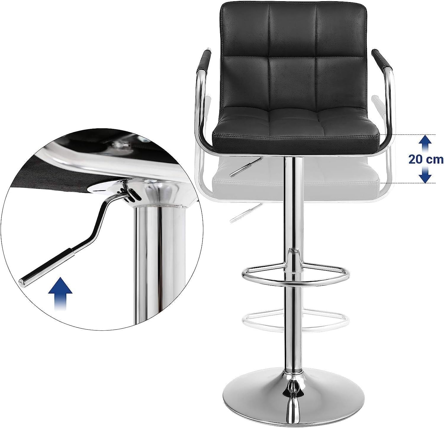 Black Faux Leather Adjustable Swivel Bar Stool with Armrest