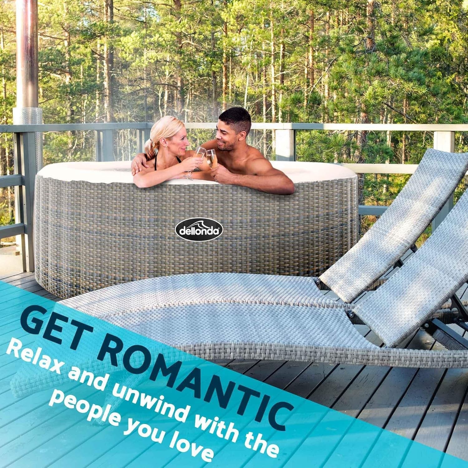 4–6 Person Inflatable Hot Tub Rattan Spa Smart Pump Heated Outdoor