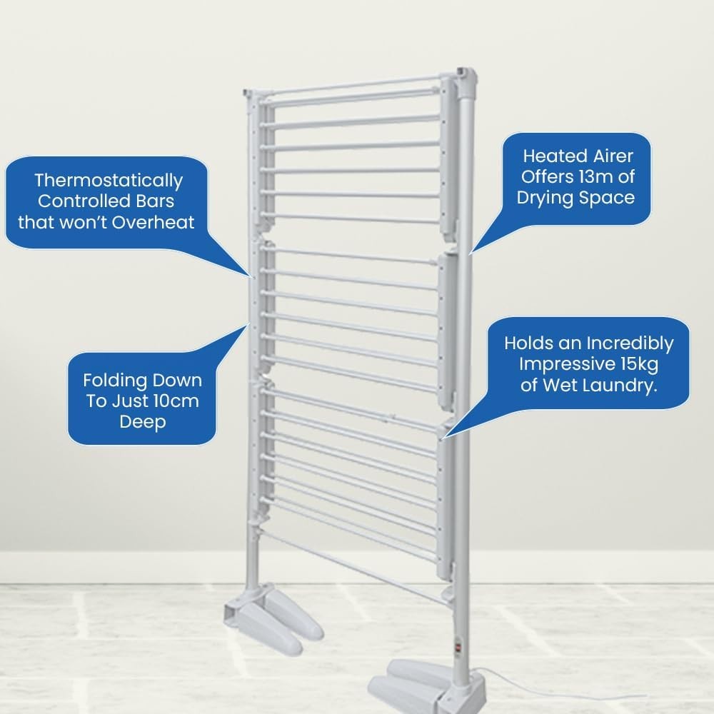 4 Tier Electric Heated Clothes Airer Folding Dryer Rack 300W Indoor Outdoor