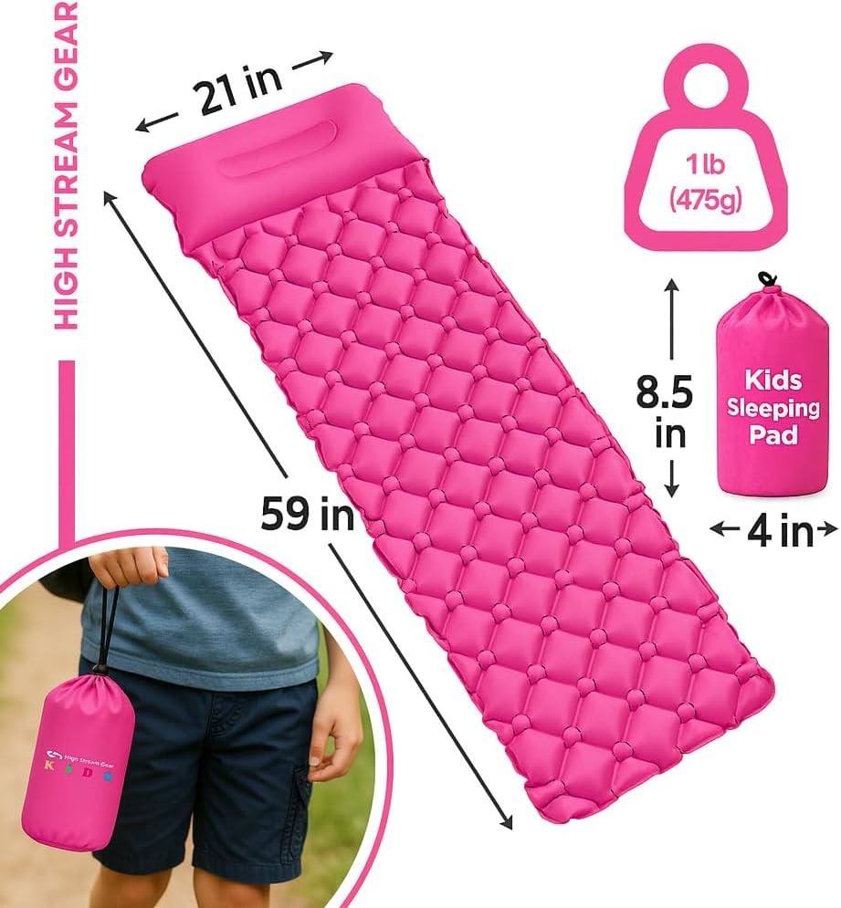 Kids Inflatable Sleeping Mat with Pillow – Portable Camping Travel Bed