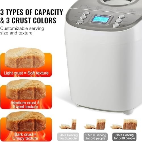 15-in-1 Electric Bread Maker Programmable Timer Nonstick Ceramic Pan White