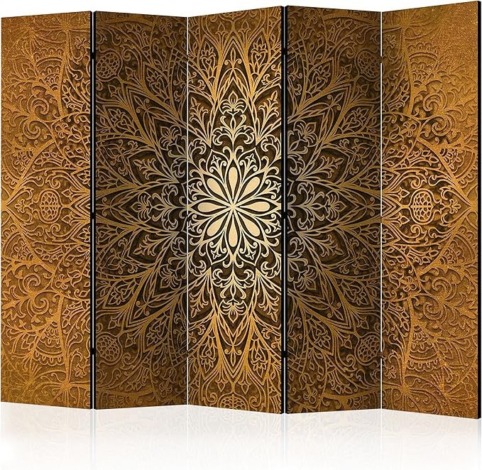 Luxury Gold Mandala 5-Panel Room Divider 225×172cm Privacy Partition