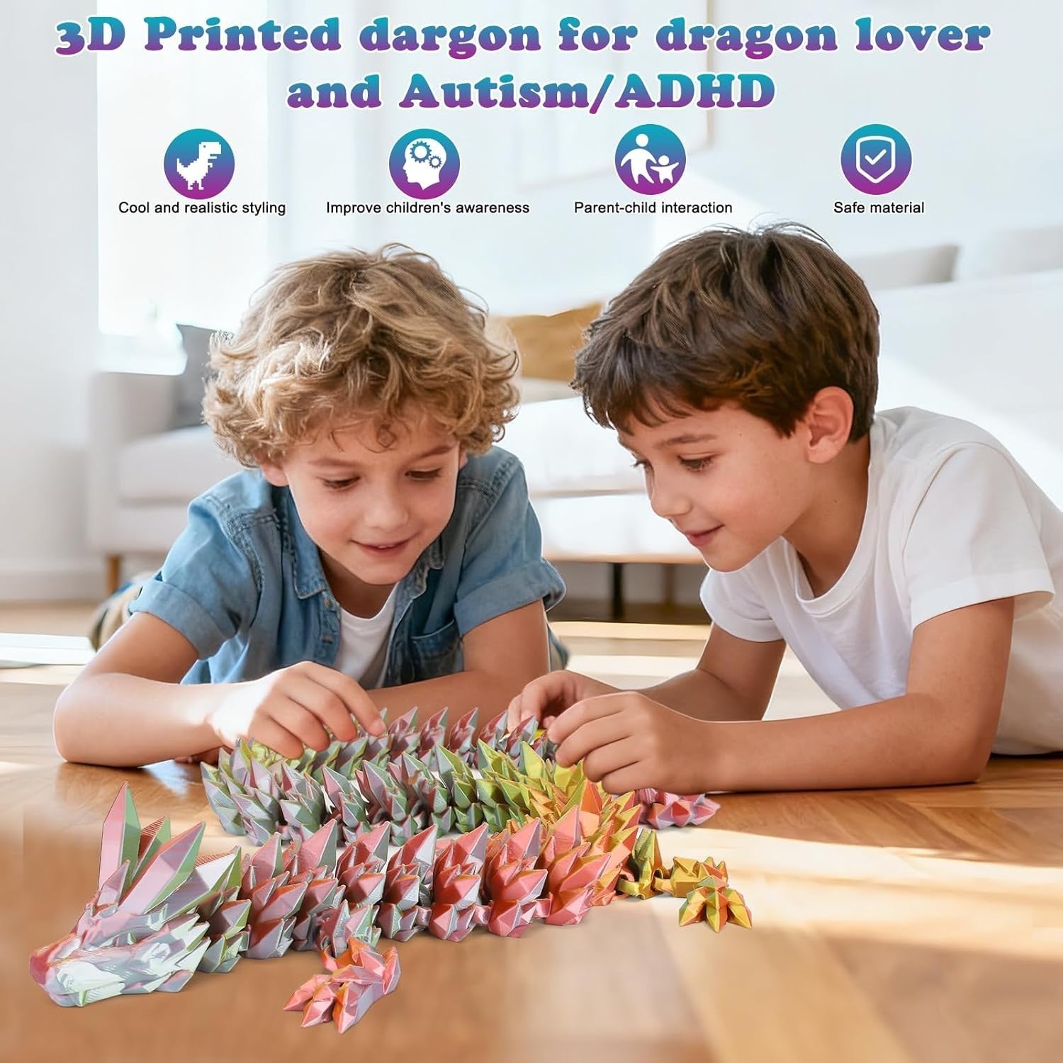 Large 3D Printed Crystal Dragon Articulated Fidget Desk Decor Gift