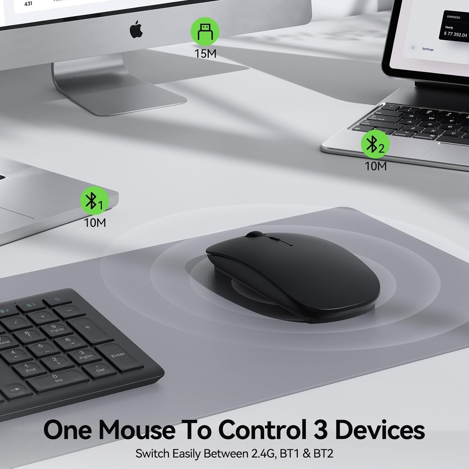Slim Bluetooth Wireless Mouse Rechargeable 4800 DPI USB-C Silent