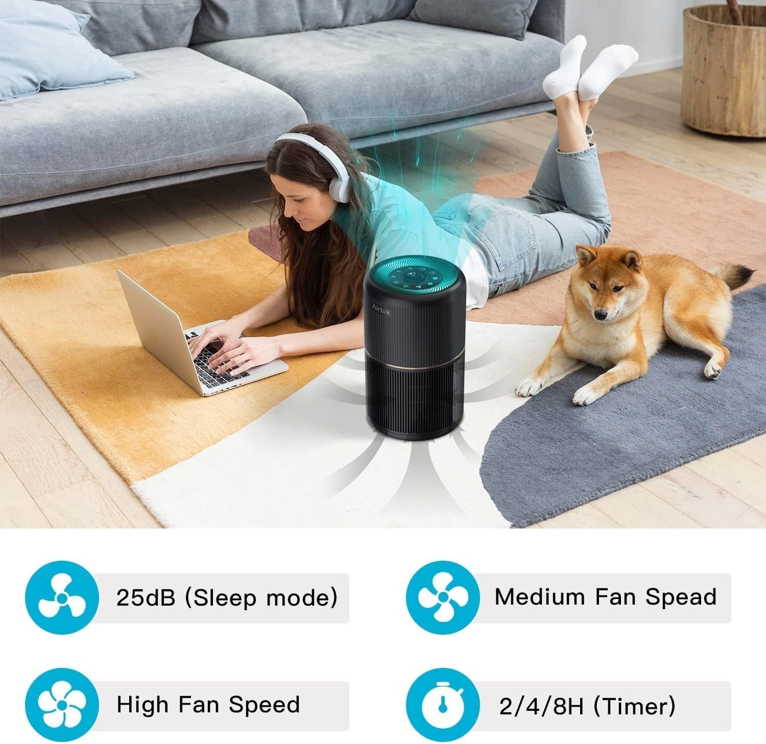 H13 HEPA Air Purifier Bedroom 4-in-1 Smoke Pet Odor Quiet Night