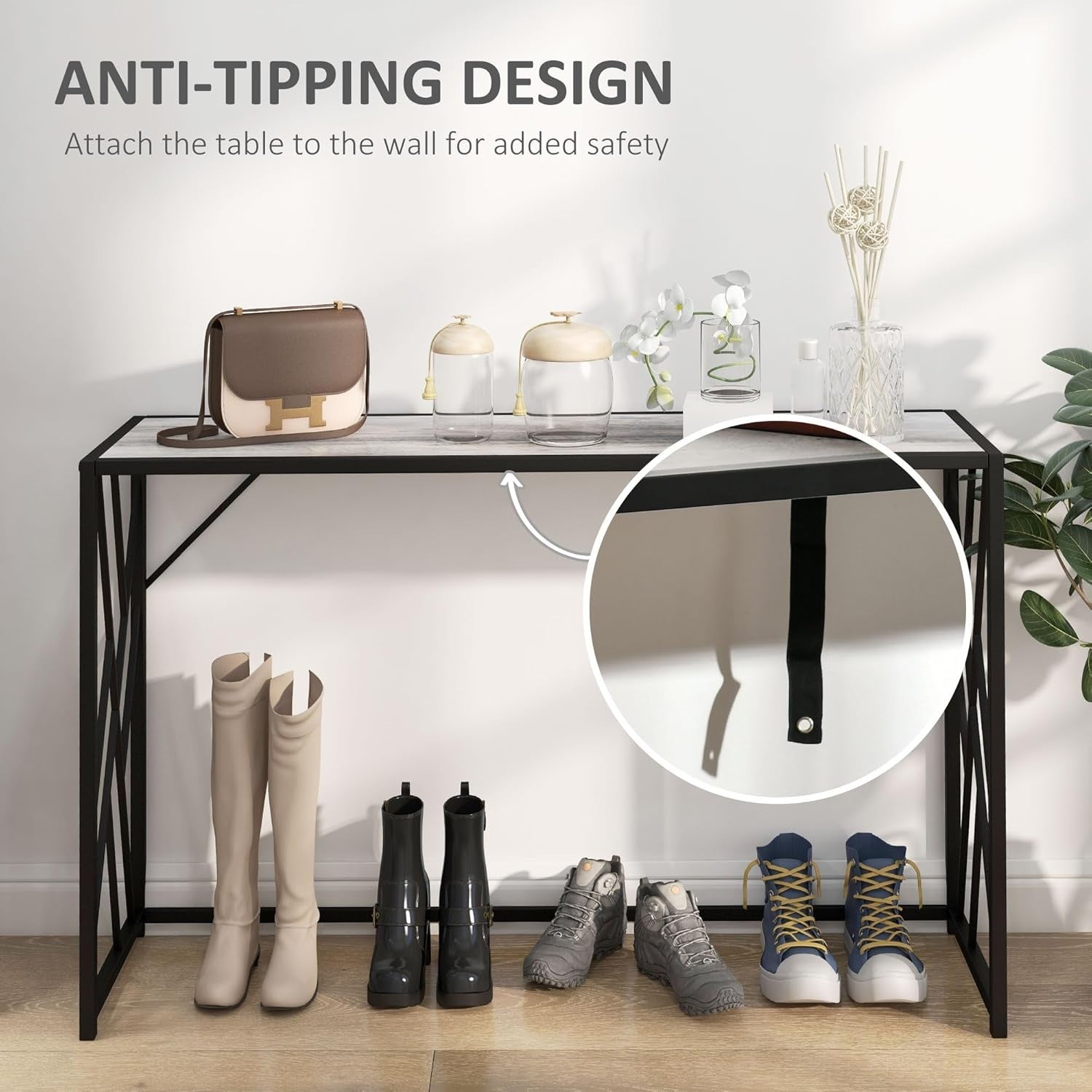 Industrial Console Table with Metal Frame, Engineered Wood Top, 120cm