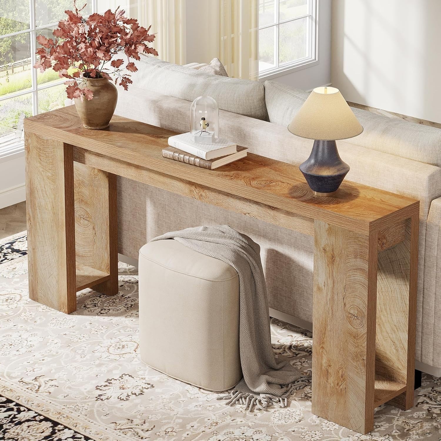 Extra Long Farmhouse Console Table, Rustic Wood Entryway Sofa Table