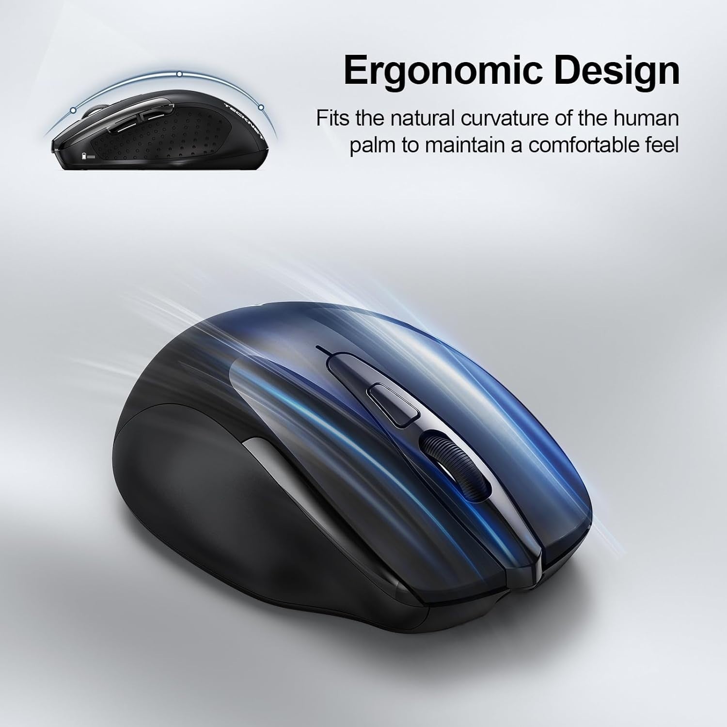 Black Rechargeable Wireless Mouse 4800DPI Silent Ergonomic USB Laptop PC